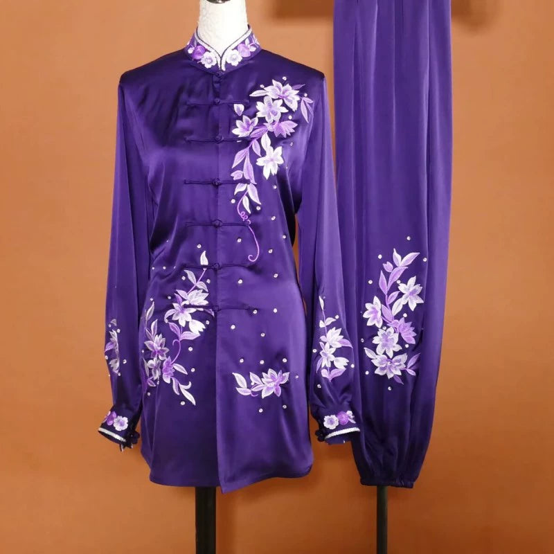 Customized size Competition Tai chi clothing  purple green Taijiquan clothes chinese kung fu uniforms Group performance suit for female - Moderndancedress.com