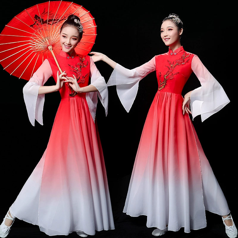 Chinese Folk Dance Costume Classical Dance Costume Chinese Wind Fairy Umbrella Dance Modern Dance Costume with Long Skirt Adults - Moderndancedress.com