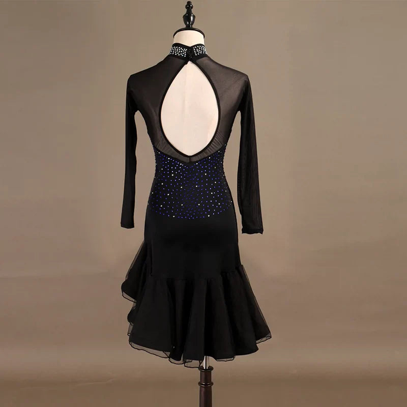 Latin Dance Dresses Women's Performance Spandex Georgette Appliques Crystals / Rhinestones Long Sleeves High Dress - Moderndancedress.com
