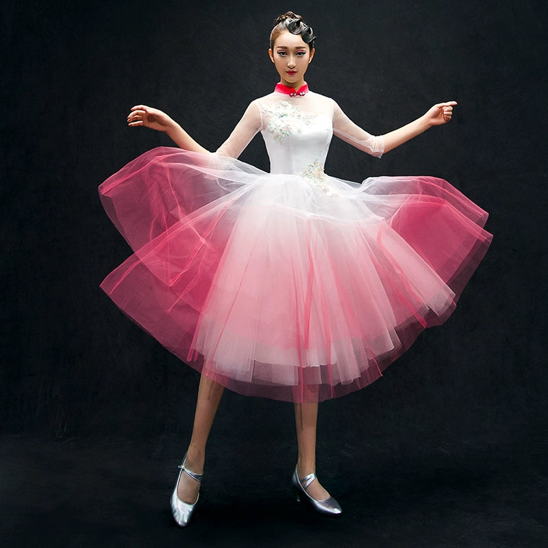 Chinese Folk Dance Costumes Opening Dance Dress chorus costume long skirt adult woman in Classical Dance Costume