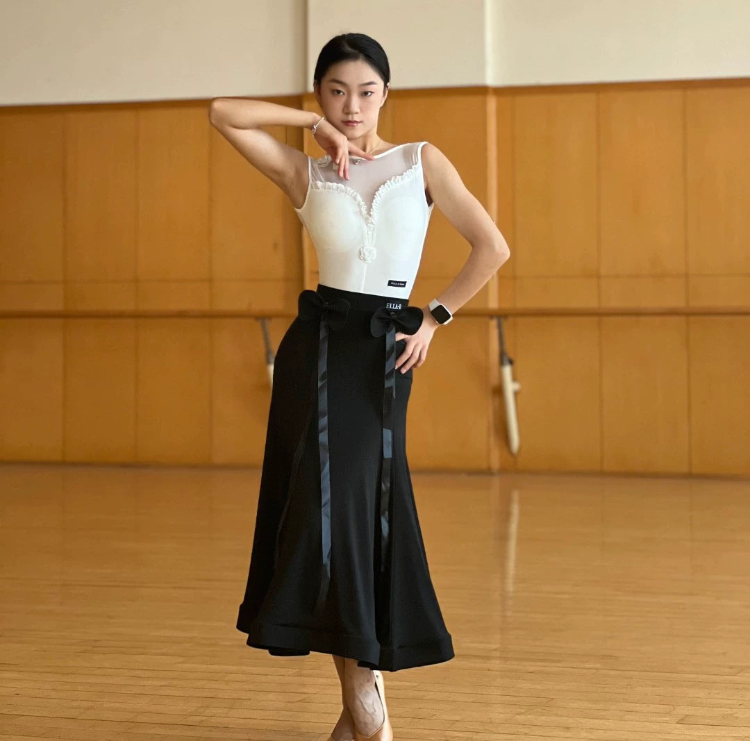 Women Girls Black Red White Ballroom Tango Waltz Dance Dresses Ruffles Sleeveless Lace Jumpsuit Flower Bow Modern Skirt Art Test Performance Costumes - Moderndancedress.com