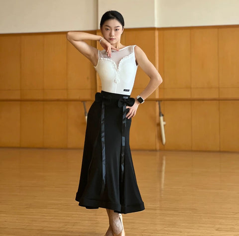 Women Girls Black Red White Ballroom Tango Waltz Dance Dresses Ruffles Sleeveless Lace Jumpsuit Flower Bow Modern Skirt Art Test Performance Costumes - Moderndancedress.com