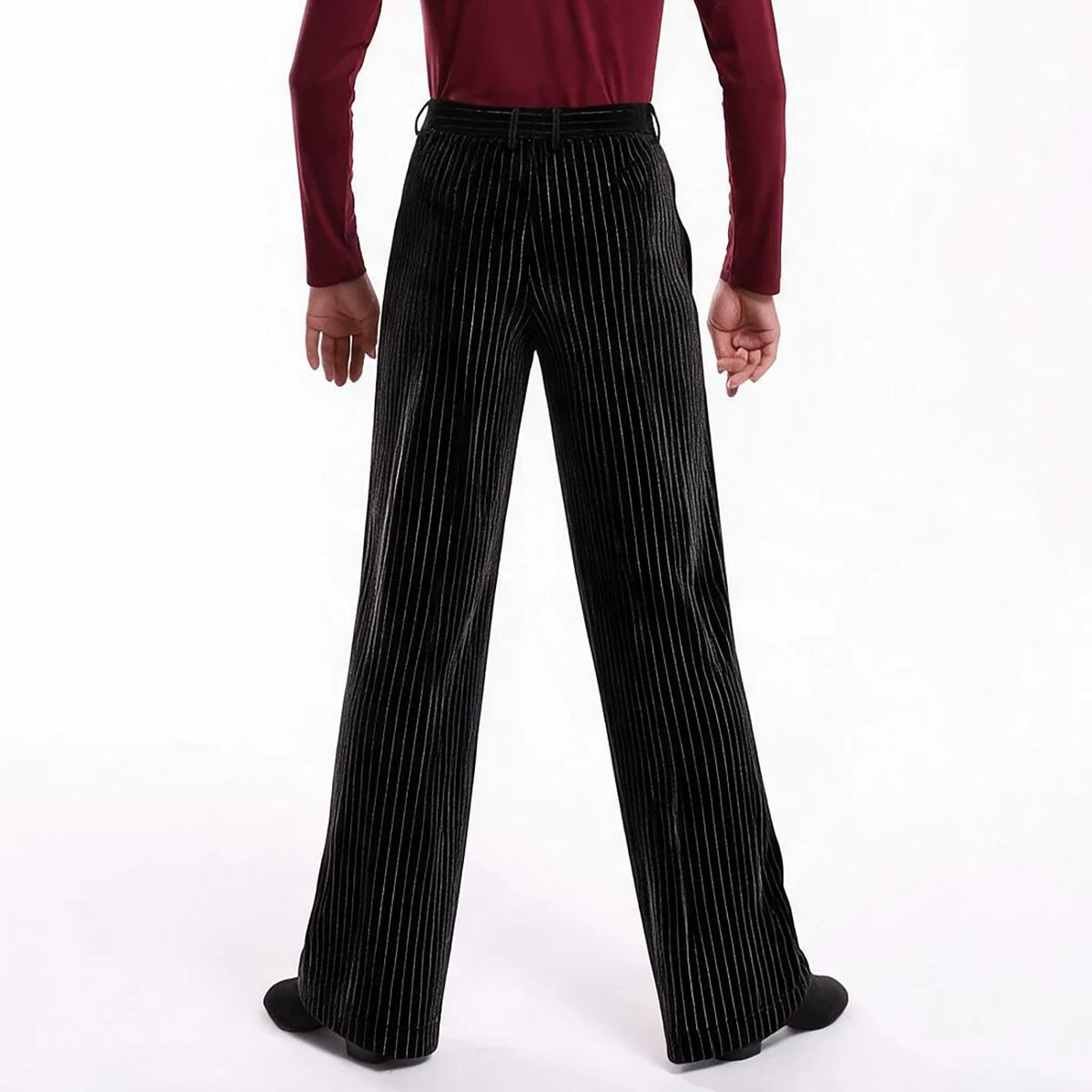 Men's Ballroom Latin Dance Pants Velvet Stripe Wide Leg Waltz Tango Dancing Trousers