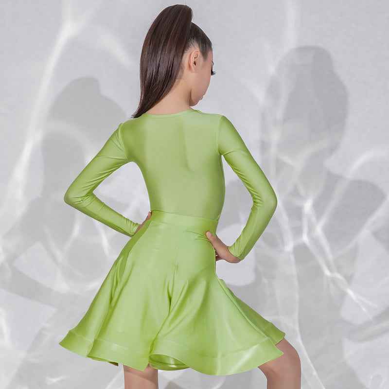 Girls Latin Dance Dresses Kids Blue Pink Green Purple Ballroom Salsa Rumba Chacha Standard Competition Dance Outfits - Moderndancedress.com