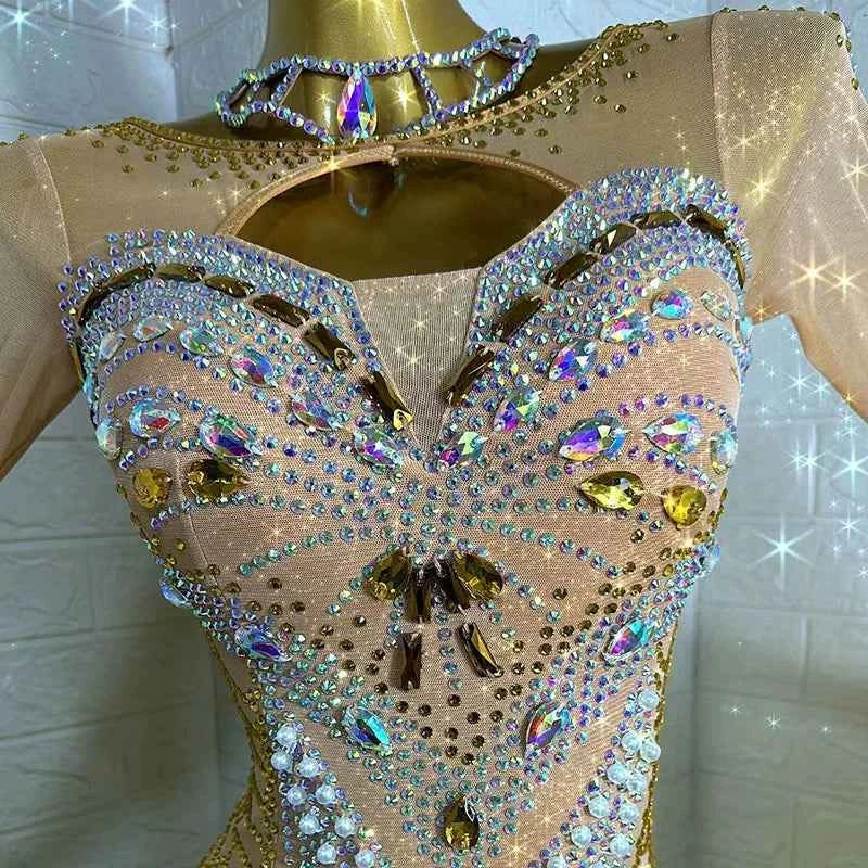 Custom Size Gold Competition Ballroom Dance Dresses for Women Girls Waltz Tango Performance Long Social Dance Gown