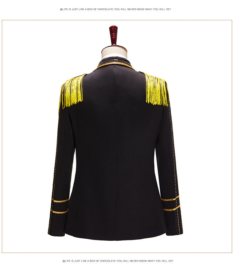 Men's Jazz Dance Costumes Singers Host Blazers Band Stage Tassel Army Dress Suits for Youth - Moderndancedress.com
