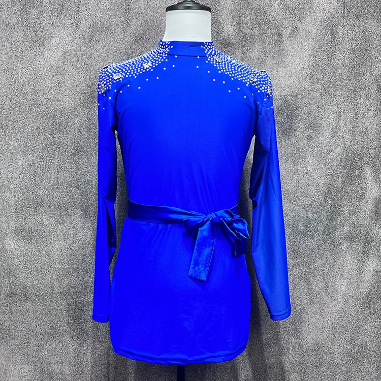 Kids Royal Blue Latin Ballroom Dance Shirts for Children Rhinestones Salsa Latin Competitions Dance Tops for Boys - Moderndancedress.com