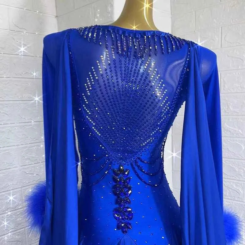 Custom Size Royal Blue Ballroom Dance Dress Crystal Competition Waltz Tango Smooth Dance Gown