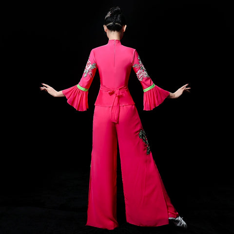 Chinese Folk Dance Costume Yangko costume performance costume square Fan Dance Costume Suit classical waist drum dress for adult women - 