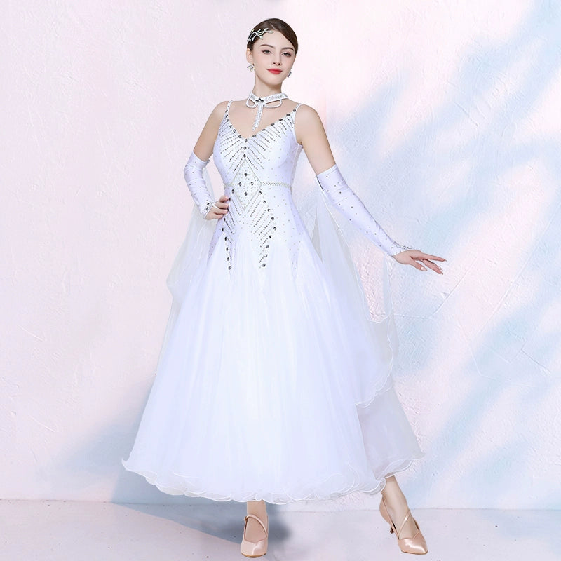 Competition National Ballroom Dance Dresses for Women Girls Mint Lavender White Tango Waltz Foxtrot Performance Long Gown