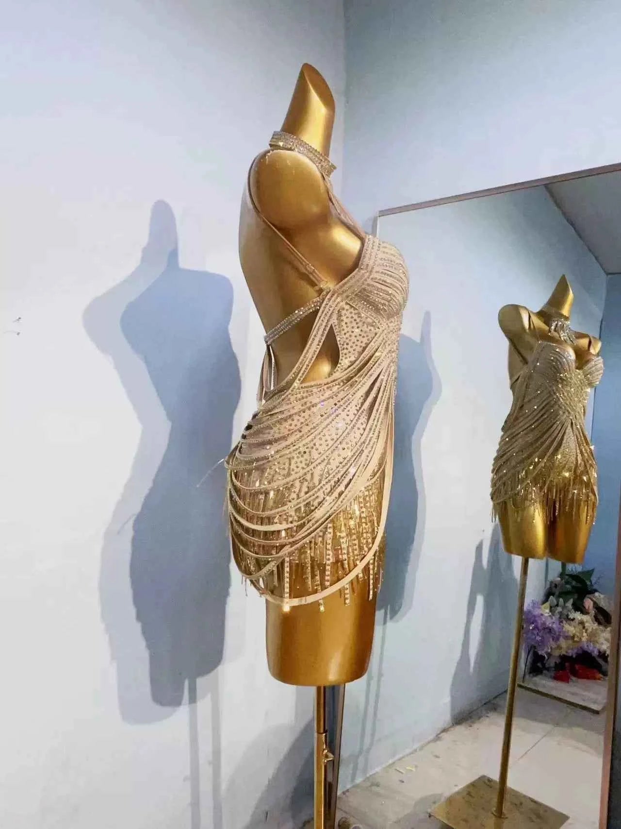 Custom Size Yellow Flesh Competition Latin Dance Dresses for Women Girls Salsa Chacha Performance Costumes