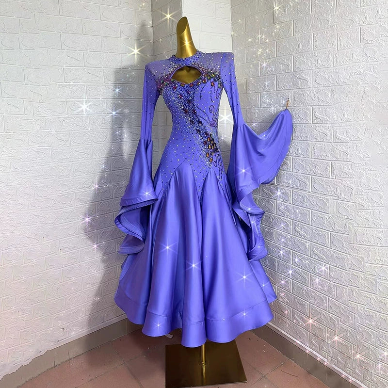 Custom Size Purple Ballroom Dance Dresses for Women Girls Waltz Tango Competition Dance Long Gown - Moderndancedress.com
