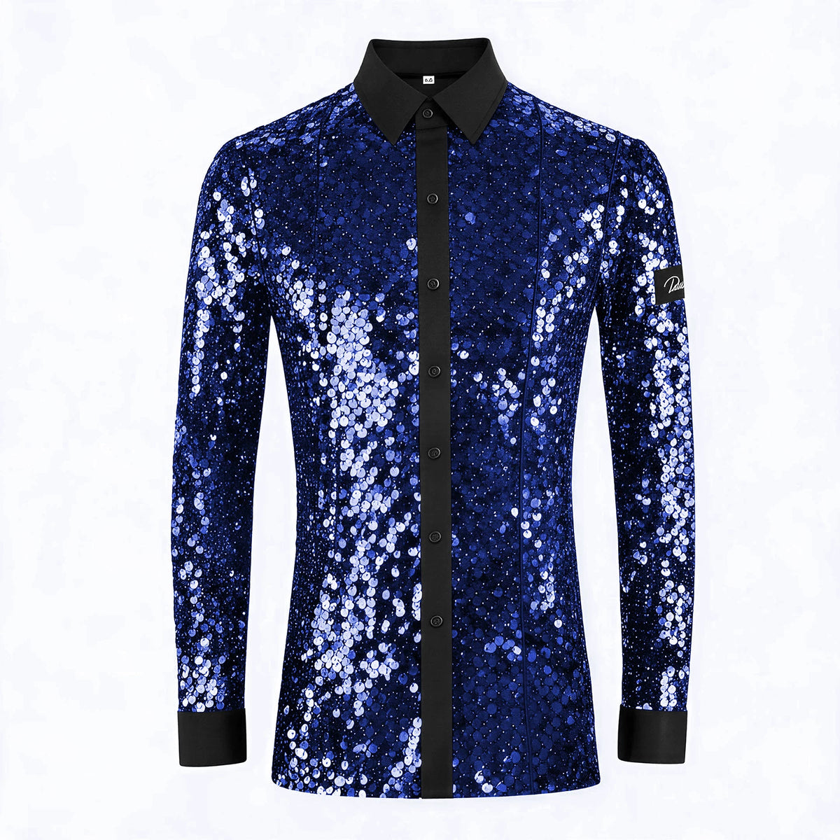 Men's Colorful Latin Ballroom Dance Shirts Elastic Sequin Velvet Waltz Tango Disco Performance Top