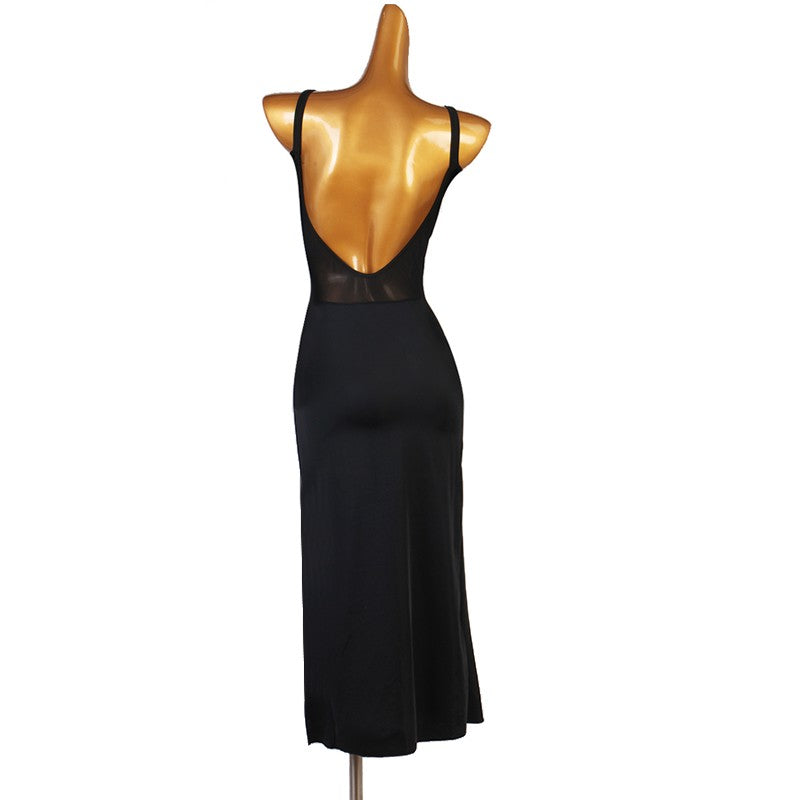 Black Sexy split long length Latin dance dress for women girls stage Performance latin dance competition clothing rumba chacha dance dresses - Moderndancedress.com