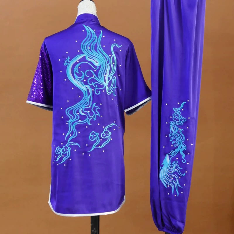 Customized size Tai chi clothing competition chinese kungfu uniforms for unisex Black white gradient embroidery martial arts clothes Changquan Nanquan suit - Moderndancedress.com