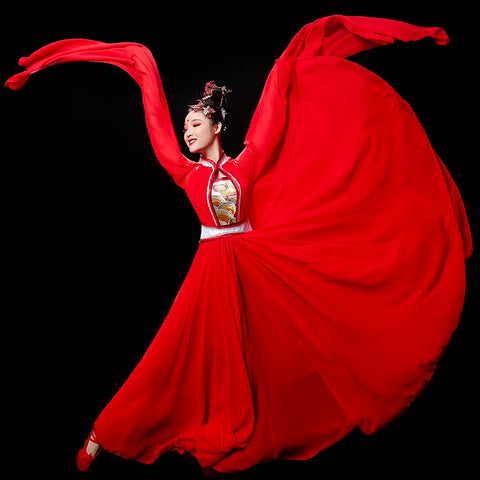 Chinese Folk Dance Costume Watersleeve Dance Dress Classical Dance Performance Dress Ancient Female Style Modern Chinese Style Wei Dance Dress Adults