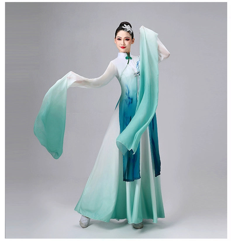 Blue Chinese Classical dance costumes for women girls water sleeves Han Tang hanfu  hua Dan Yichuan Qingyi Yinjiang  Dance dresses - Moderndancedress.com