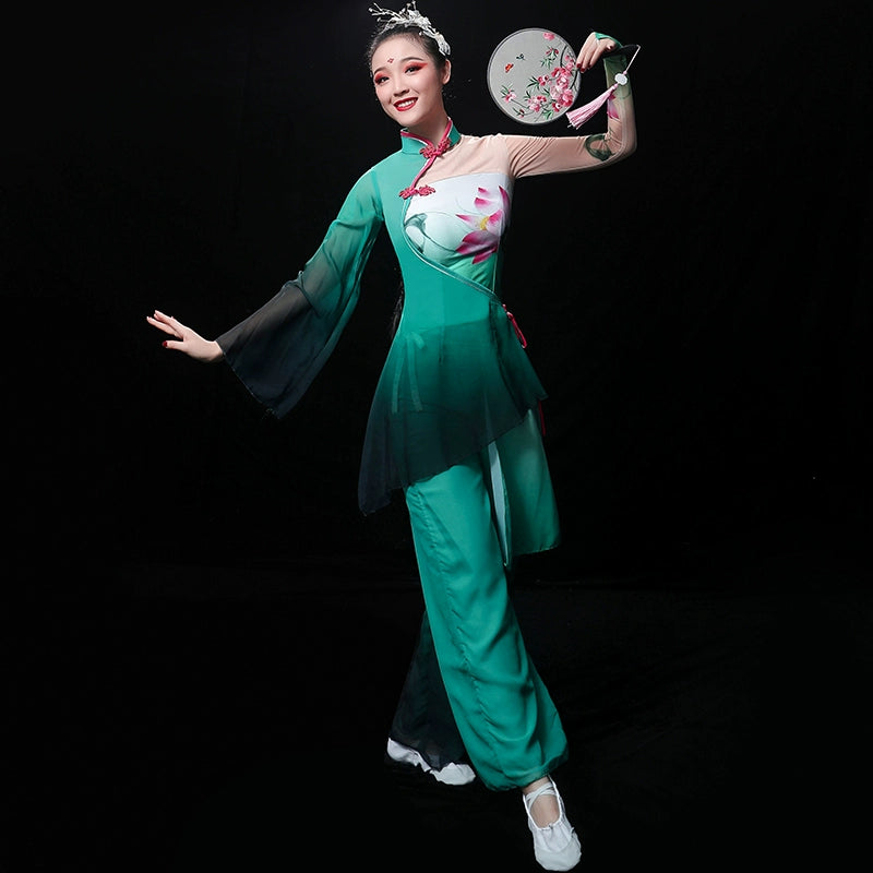 Chinese Folk Dance Costume Classical Dance Costume Fan Dance Costume Umbrella Dance Square Yangge Costume Suit for Adult Women - Moderndancedress.com