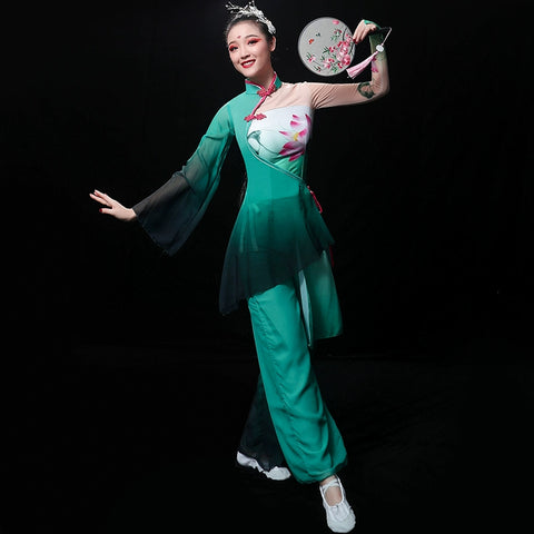 Chinese Folk Dance Costume Classical Dance Costume Fan Dance Costume Umbrella Dance Square Yangge Costume Suit for Adult Women - 