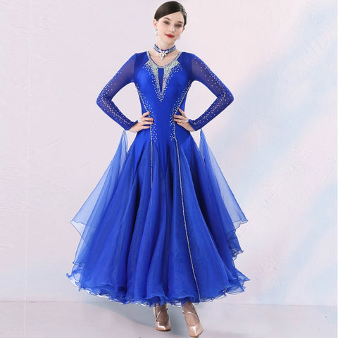 Red Rhinestones Ballroom Dance Dresses for Women Girls Royal Blue  Black Waltz Tango Ballroom Dance Skirt Professional Modern Dance Costumes - Moderndancedress.com