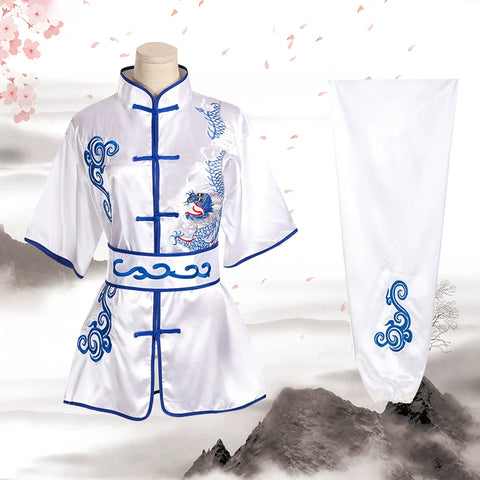 Martial arts taichi clothing embroidery dragon men's long sleeve short sleeve training clothes wushu men's professional competition performance Clothes - Moderndancedress.com
