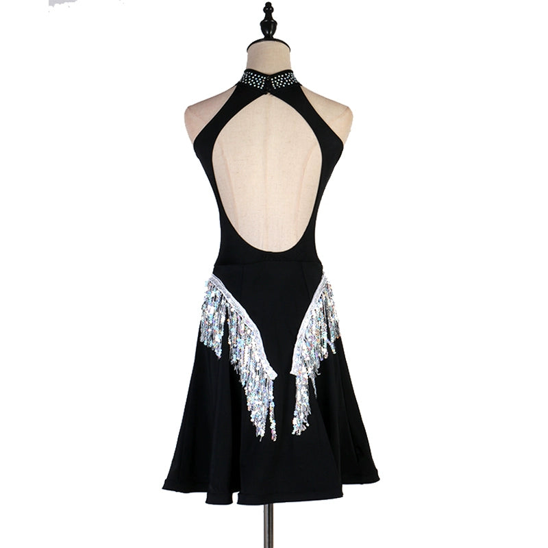 High-end Latin skirt professional competition dress sequins tassels dress customizable for children - Moderndancedress.com