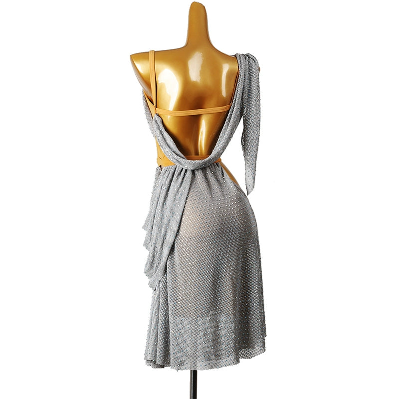Silver gemstones bling latin dance dresses for women girls  professional Latin salsa rumba chacha dance competition performance costumes - Moderndancedress.com