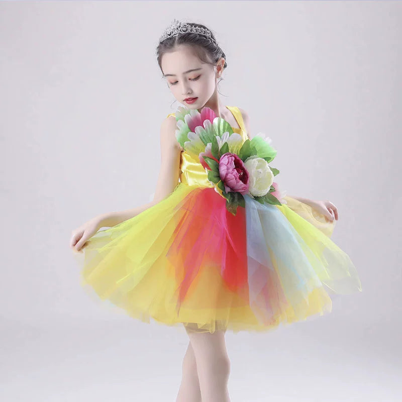 Children's Petal Sequins Jazz Dance Costume Kindergarten Chorus Performance Outfits Princess Tutu Skirt Princess Dresses for Girls - Moderndancedress.com