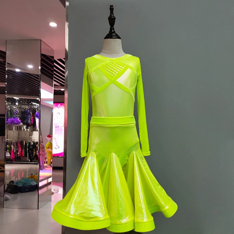 Girls Latin Dance Dresses Latin Dance Competition Provides Girls&amp;apos;Divided Button Show Clothes for Professional Art Examination, Dance Clothes - Moderndancedress.com