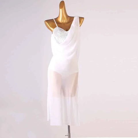 Red Blue White Flowy Latin Dance Dresses for Women Girls Slant Neck Salsa Rumba Chacha Jive Dance Long Skirt