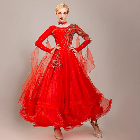 blue yellow Ballroom dance competition dresses for women girls waltz tango modern dance skirt social national dance bling performance gown - Moderndancedress.com
