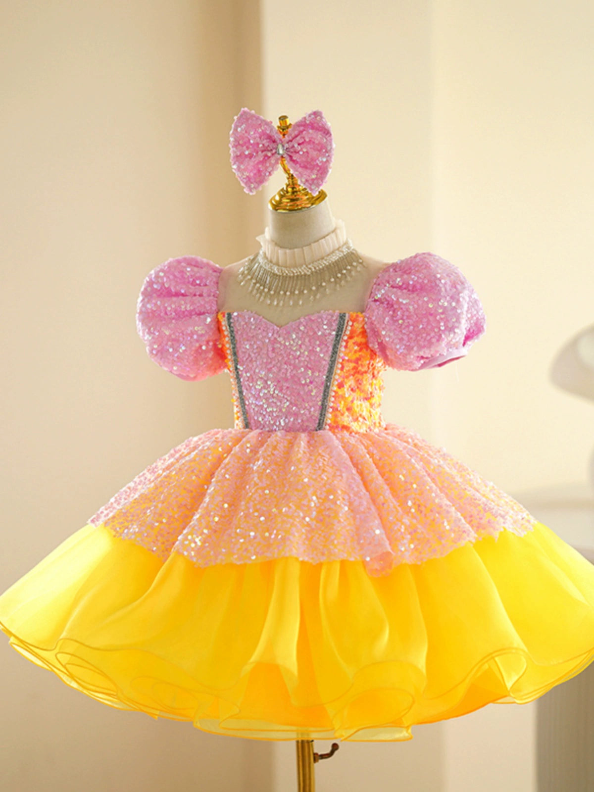 Children's pink yellow sequin jazz dance dress girls tutu ballet dresses singers choir kindergarten pianist model show performance skirts for kids - Moderndancedress.com