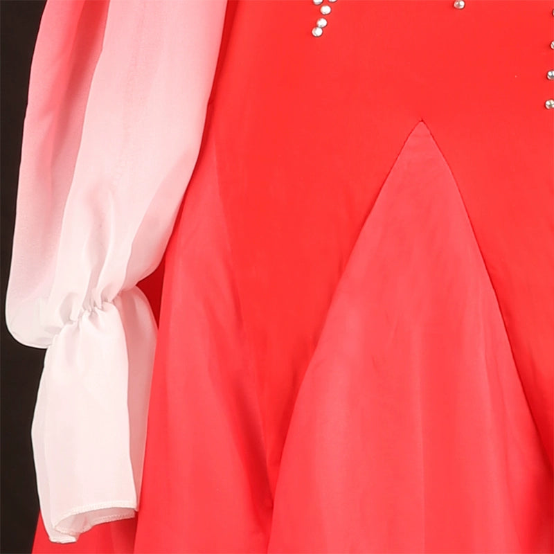 Red Gradient Rhinestones Competition Ballroom Dance Dresses for Women Girls Hollow Shoulder Waltz Tango  Performance Gown for Female - Moderndancedress.com