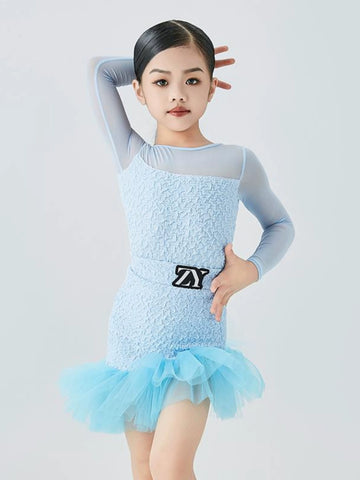 Yellow Light Blue Latin Dance Dresses for Kids Girls Salsa Rumba Chacha Dance Costumes Modern Dance Outfits for Children - Moderndancedress.com
