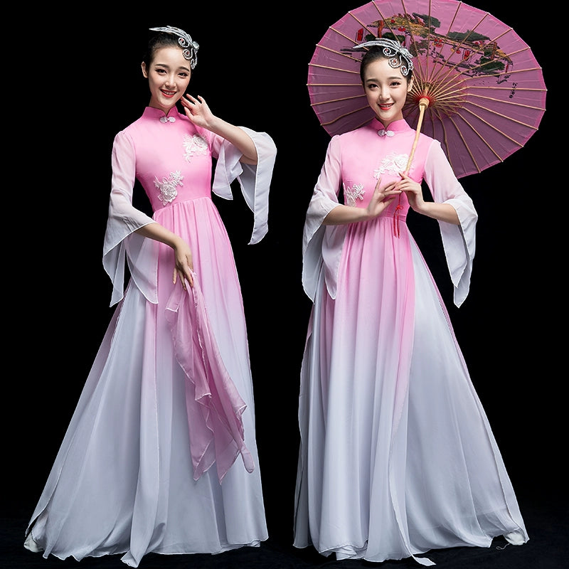 Chinese Folk Dance Costume Classical Dance Costume Watersleeve Dance Adult Fairy Modern Dance Costume Umbrella Dance Partner Skirt - Moderndancedress.com