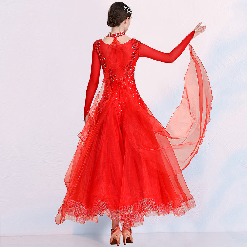 Red Pink Ballroom Dance Dresses for Women Girls Waltz Tango Foxtrot Smooth Modern Dance Swing Skirts - Moderndancedress.com