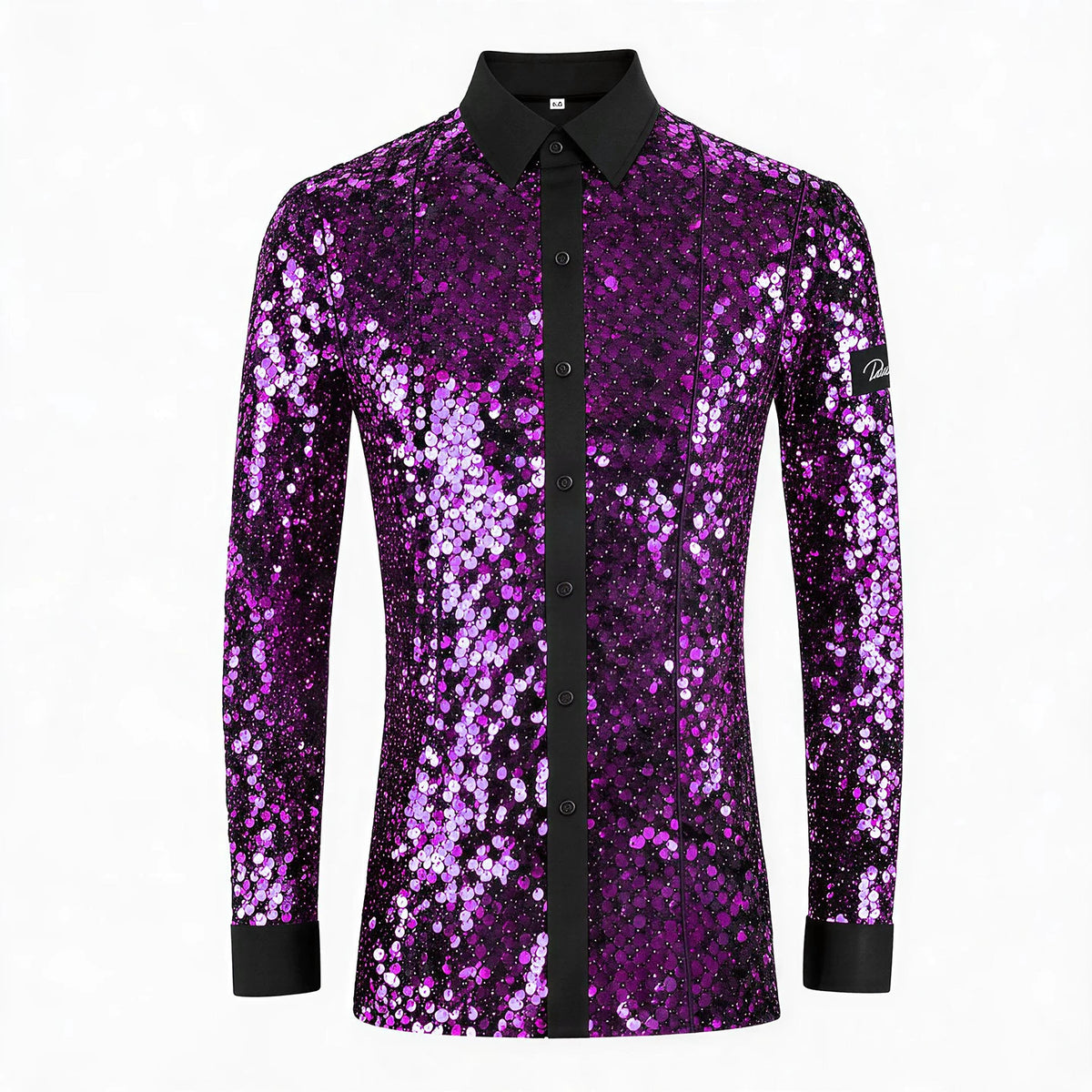 Men's Colorful Latin Ballroom Dance Shirts Elastic Sequin Velvet Waltz Tango Disco Performance Top