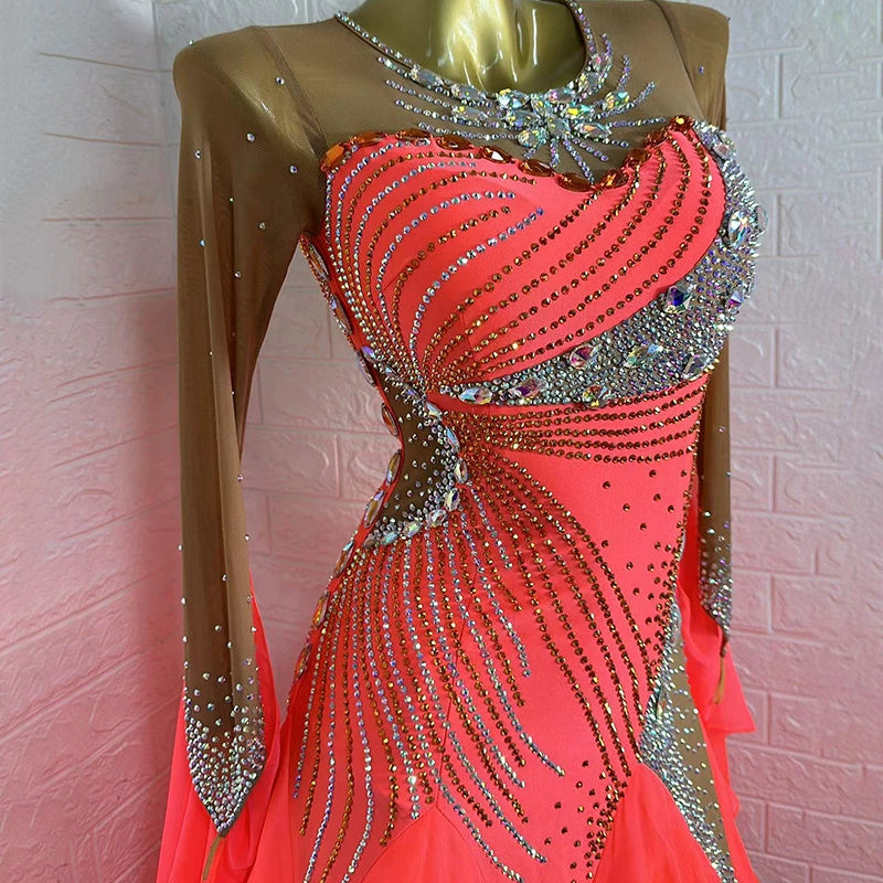 Customized Size Competition Ballroom Dance Dresses for Women Girls Tango Waltz Performance Costume - Moderndancedress.com