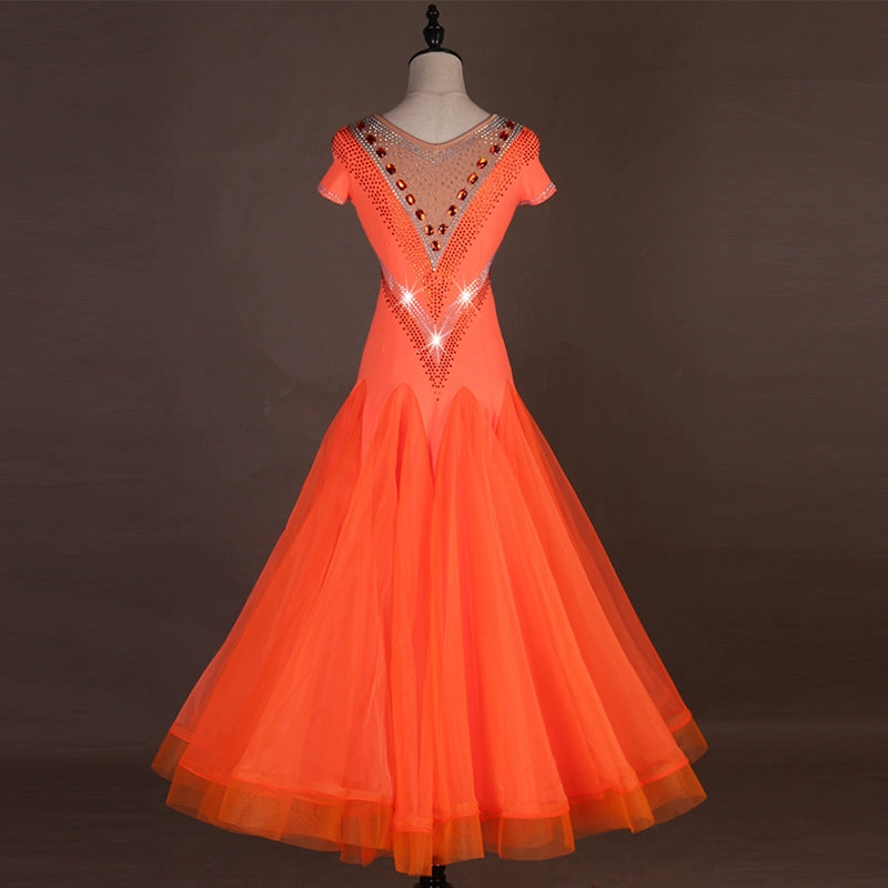 Ballroom Dance Dresses High-end modern dresses, dresses, short-sleeved ballroom dances, Waltz group performance uniforms - Moderndancedress.com