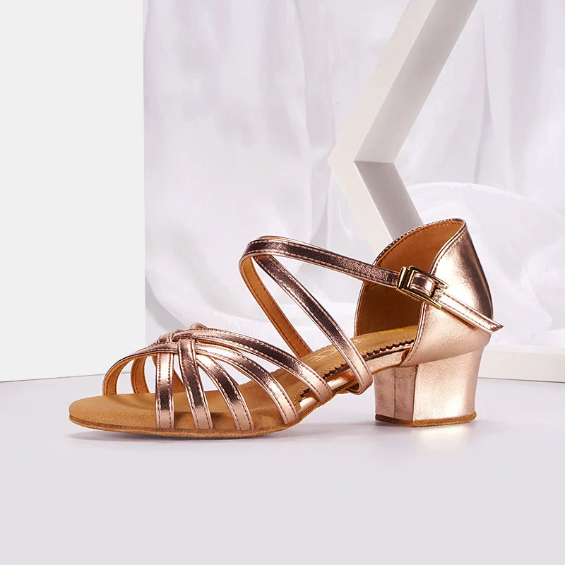 Silver Kids Latin Dance Shoes - Low Block Heel