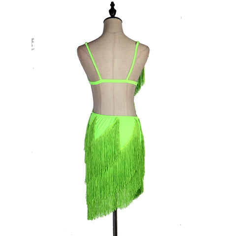 women female Latin Dance Competition Dresses Rumbacha fringed Dresses Customizable - Moderndancedress.com
