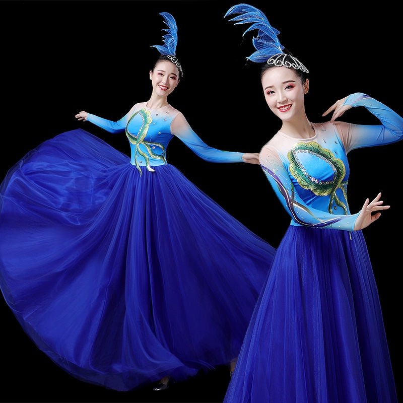 Chinese Folk Dance Costume Modern Dance Dresses, Long Skirts, Chorus Dresses, Adult Opening Dance Skirts, Atmospheric Stage Costumes