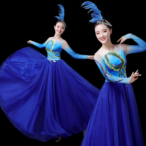 Chinese Folk Dance Costume Modern Dance Dresses, Long Skirts, Chorus Dresses, Adult Opening Dance Skirts, Atmospheric Stage Costumes