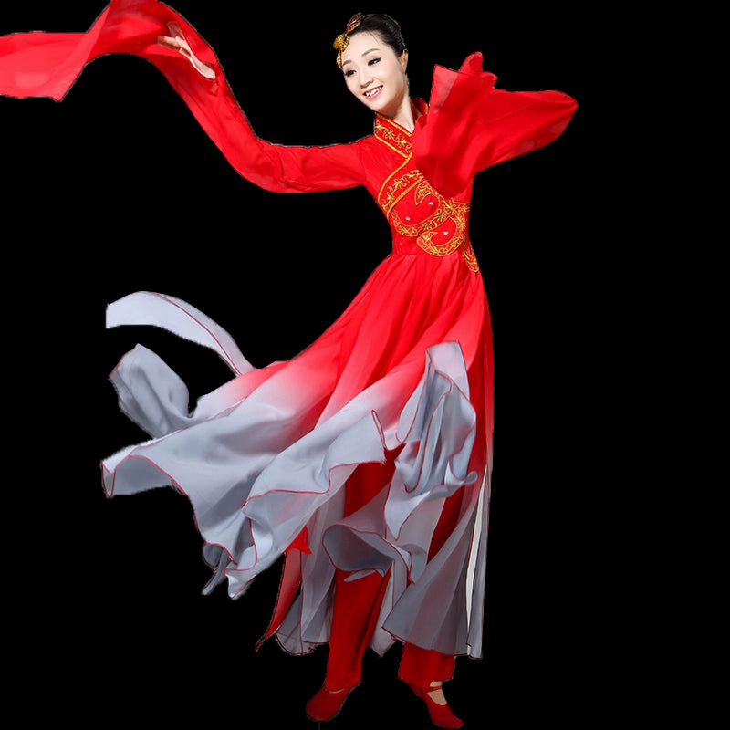 Hanfu Chinese Folk Water Sleeve Dance Costume Classical Dance Costume Chinese Wind Drop Sleeve Shui Yue Luo Shen Jinghong Dance Costume - Moderndancedress.com