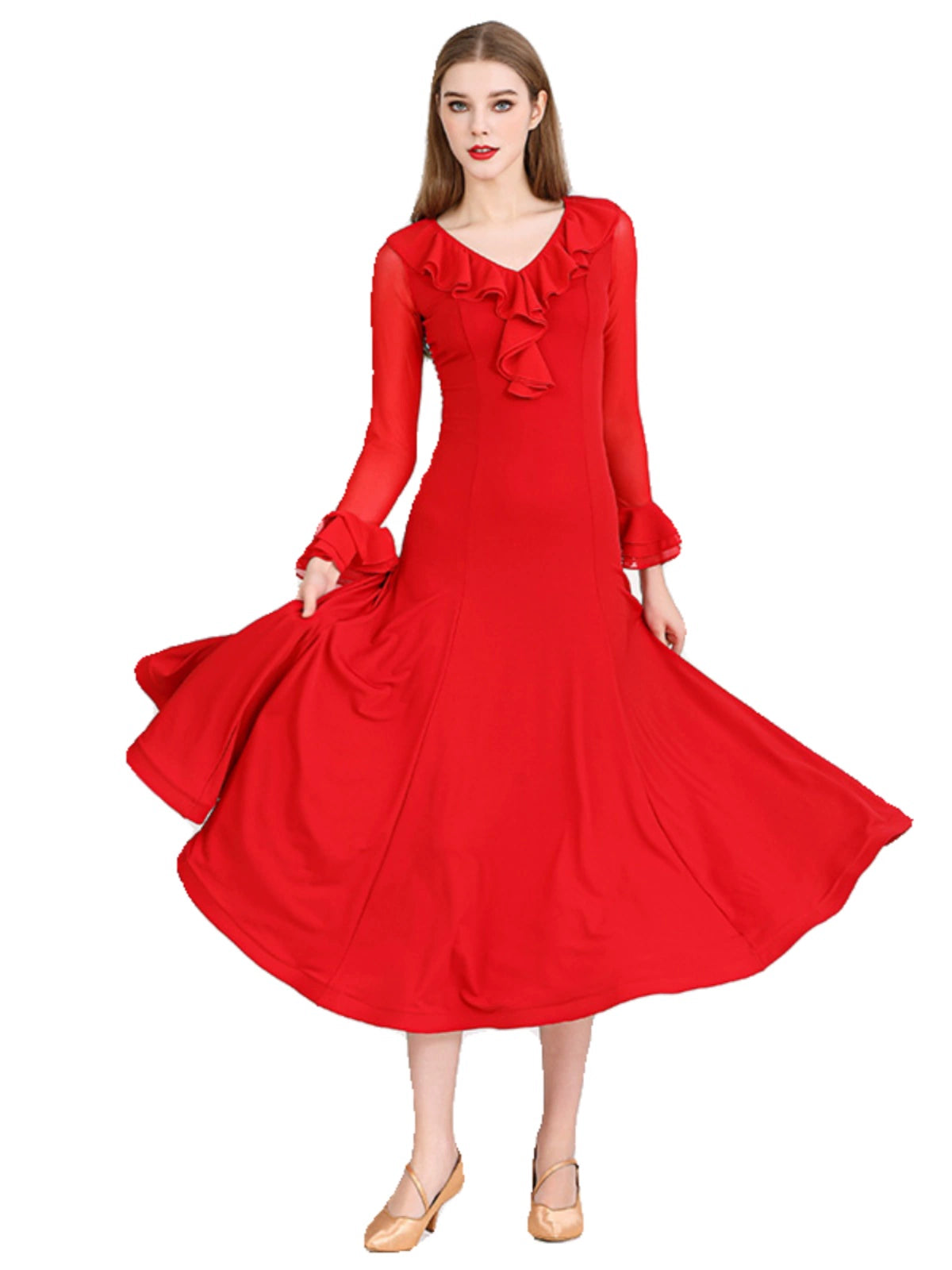 Red modern ballroom dance dress for women girls black waltz national standard tango foxtrot smooth dance costume - Moderndancedress.com