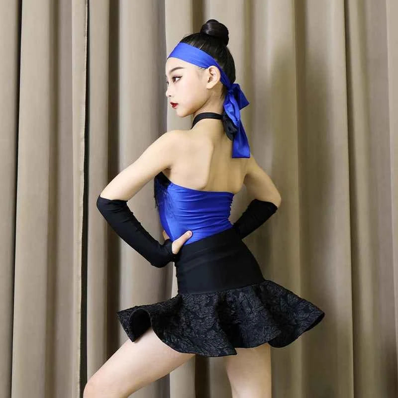 Girls Latin Dance Dresses Children Purple Pink Fringe Salsa Rumba Chacha Performance Costumes for Kids