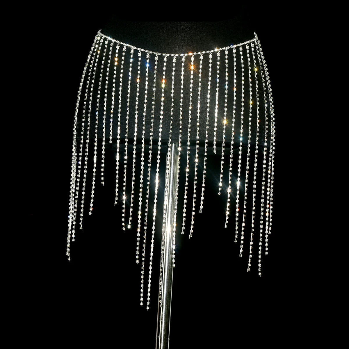 Women girls latin jazz rave dance Rhinestone tassel waist chain hollow bling hot pole dance tassel skirt belly dance body chain belts - Moderndancedress.com