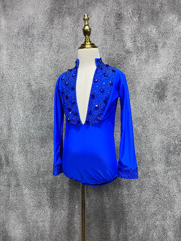 Custom Size Royal Blue Competition Latin Ballroom Dance Shrits for Boys Kids Children Salsa Waltz Latin Performance Gemstones Top - Moderndancedress.com
