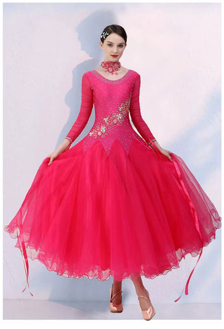 Competition Green blue ballroom dance dresses for women girls bling Modern dance  big swing skirt foxtrot smooth tango rhythm dancing gown - Moderndancedress.com