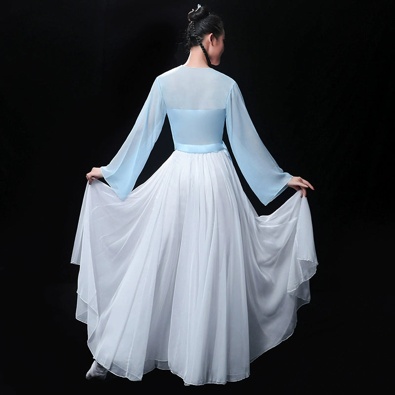 Chinese Folk Dance Costume Classical Dance Costume Chinese Wind Training Gongfu Modern Dance Costume Fan Long Skirt Fairy Adult - 